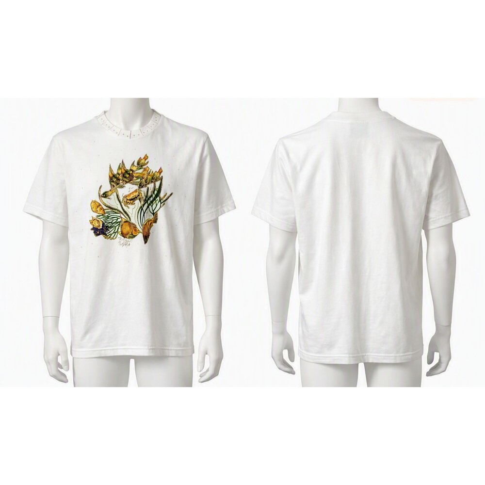 York Trinidad T-Shirt Unisex Medium Sea-Life Gold Thread Embroidery Coastal